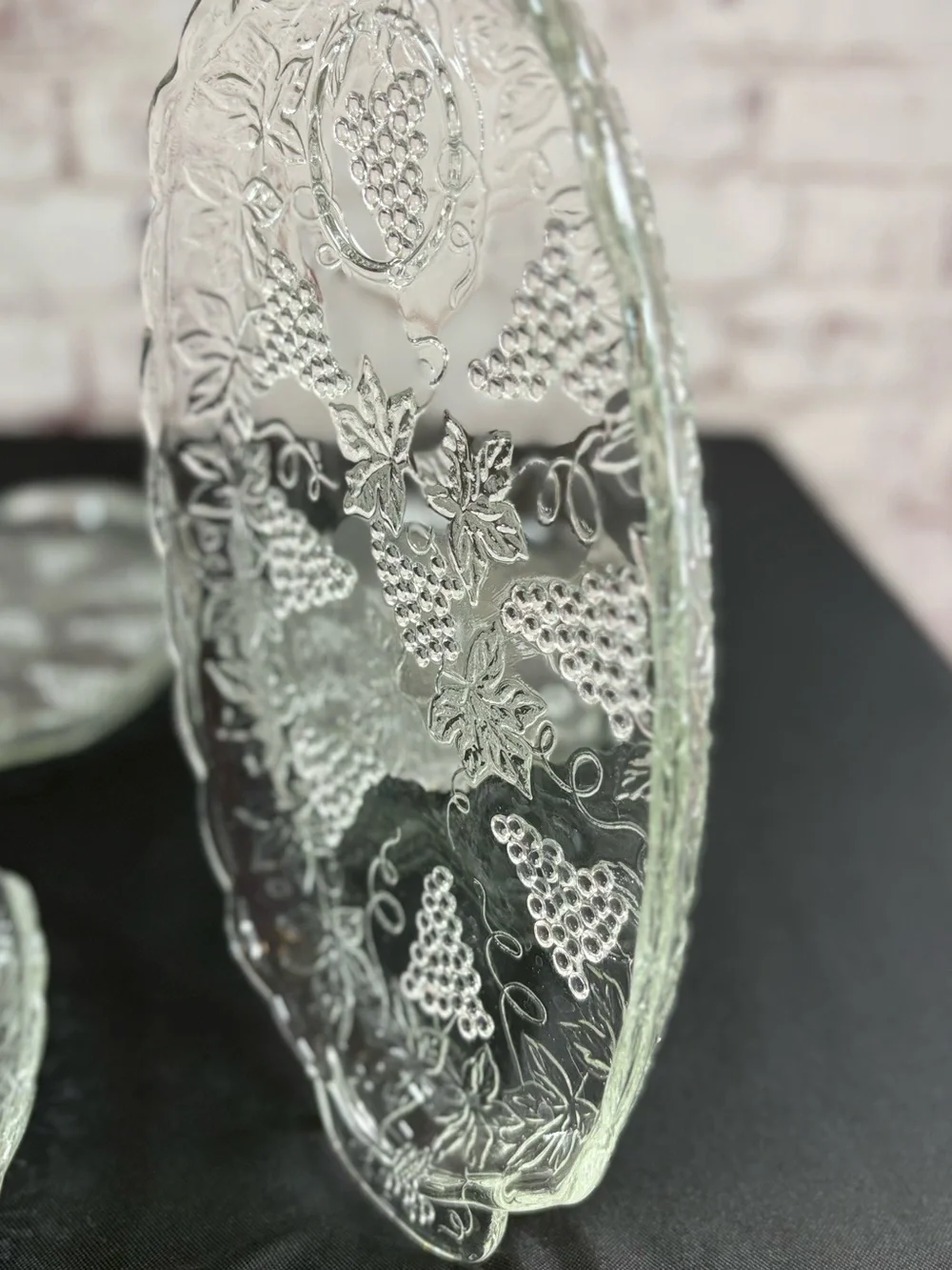 Clear Glass Grape-Pattern Serving Dishes - Set of 4